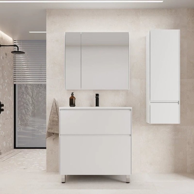 Мебель для ванной комнаты Style Line Лима Plus 90 напольная, эмаль, белая матовая