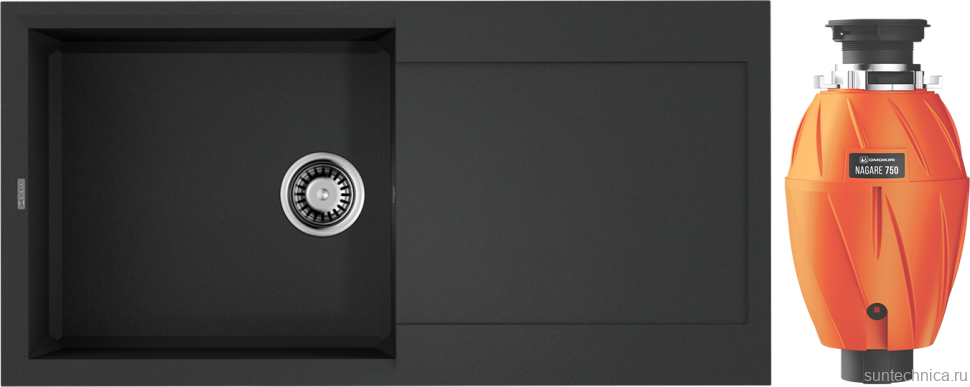 Комплект Мойка Omoikiri Sakaime 100-BL чёрная + Измельчитель Nagare 750