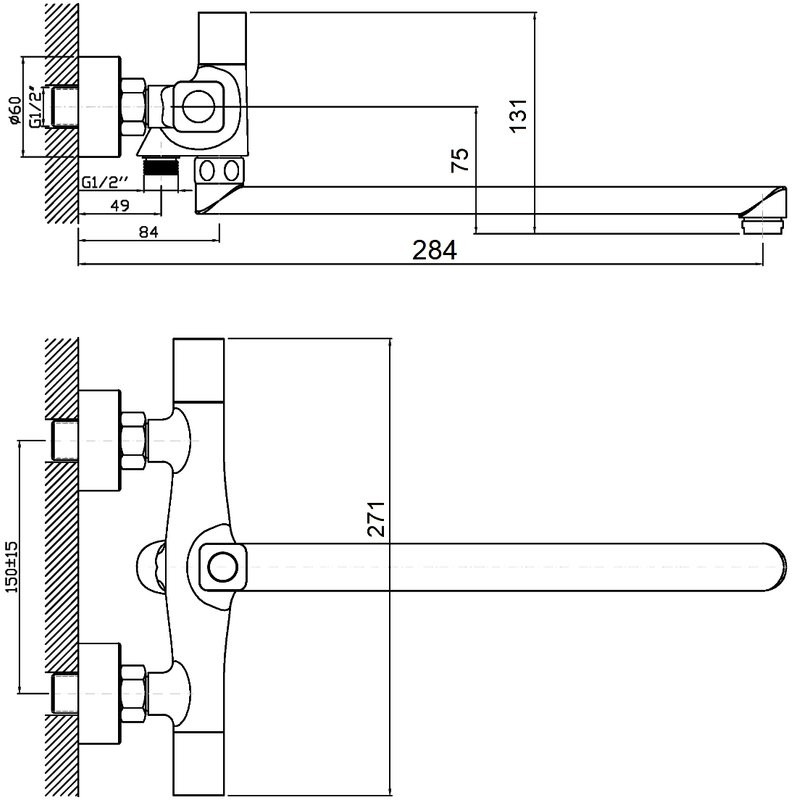 Смеситель с длинным изливом для ванны Orange Alfi M82-214cr хром