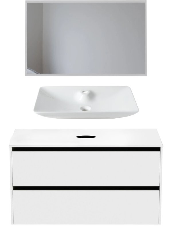 Мебель для ванной комнаты Allen Brau Activity 120 с подсветкой, матовый белый, черный браш, столешница белая, раковина Fantasy Y 64x40, белая