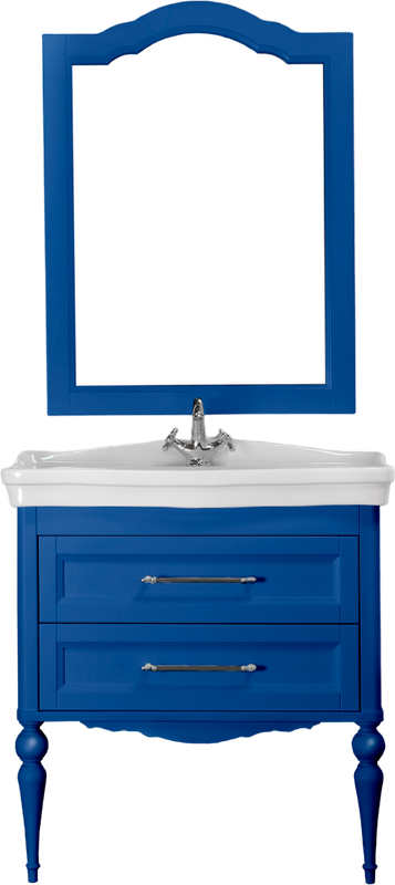 Мебель для ванной комнаты ValenHouse Эстетика 80, синяя, подвесная, ручки хром, раковина Модерн