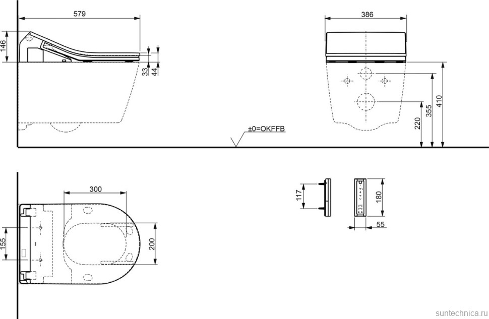 Комплект Унитаз подвесной Toto RP CW542ERY безободковый + Крышка Washlet RX TCF894CG#NW1 с дистанционным управлением + Инсталляция TECE Profil + Крепления TECEprofil 9380014
