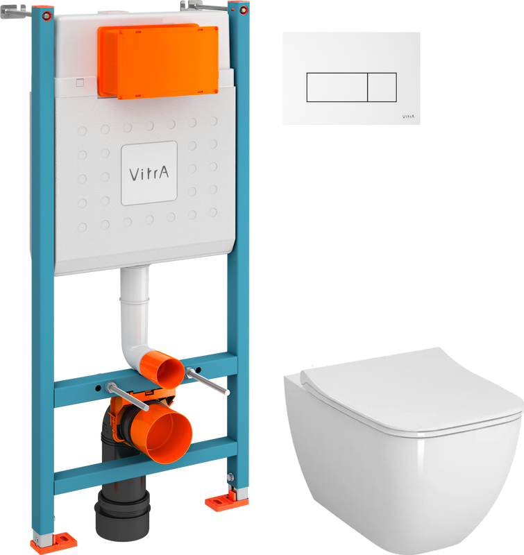 Комплект Унитаз подвесной VitrA Shift 7742B003-0075 белый глянцевый + Крышка DIWO Шифт 0405 быстросъемное, с микролифтом + Инсталляция V-Fix Core + Кнопка Root Square 740-2300 белая глянцевая