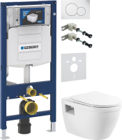 Комплект Унитаз подвесной BelBagno Loto BB070CHR/SC безободковый + Крепления Geberit Duofix 111.815.00.1 к стене + Звукоизоляция + Инсталляция UP 320 111.300.00.5 + Кнопка Sigma 01 115.770.11.5 белая