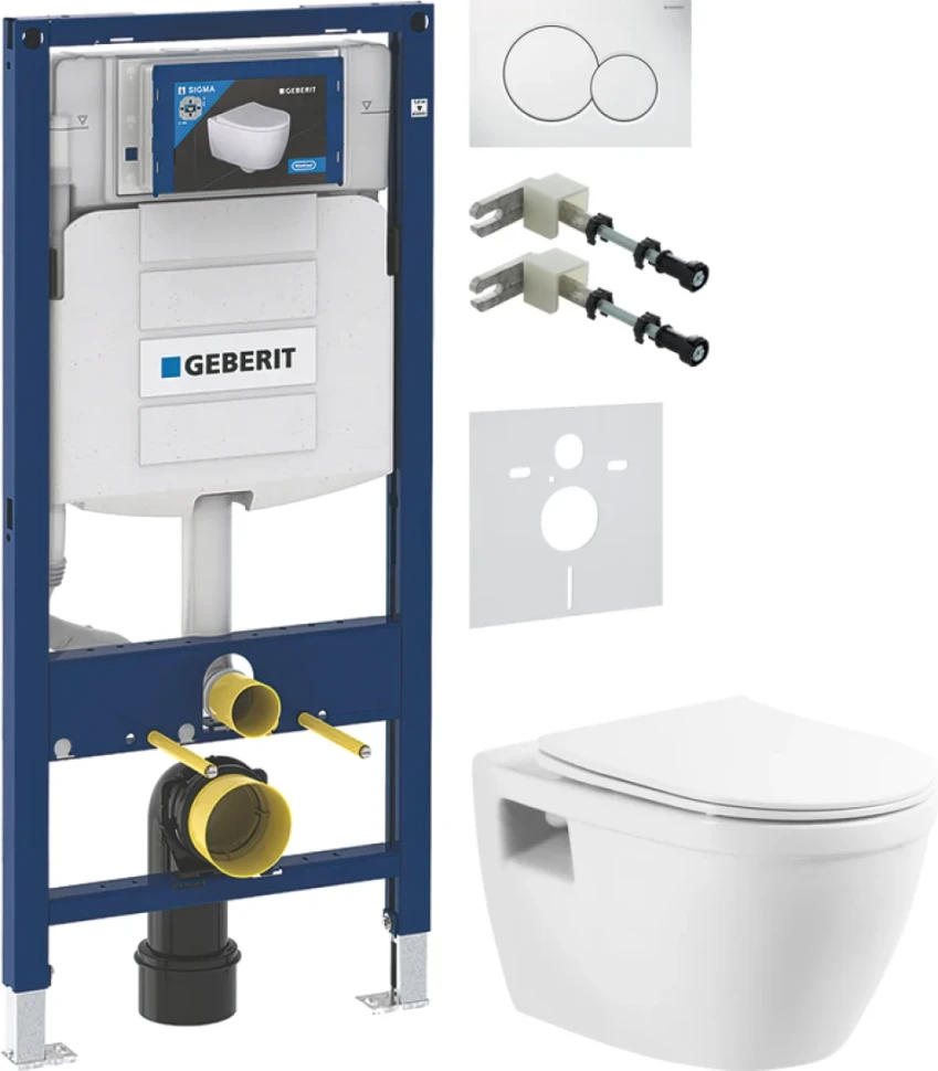 Комплект Унитаз подвесной BelBagno Loto BB070CHR/SC безободковый + Крепления Geberit Duofix 111.815.00.1 к стене + Звукоизоляция + Инсталляция UP 320 111.300.00.5 + Кнопка Sigma 01 115.770.11.5 белая