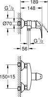 Душевая стойка Grohe BauCurve 27394002 + Смеситель для душа Grohe BauCurve 23631000