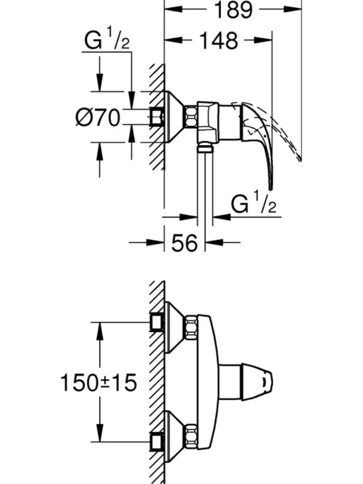 Душевая стойка Grohe BauCurve 27394002 + Смеситель для душа Grohe BauCurve 23631000