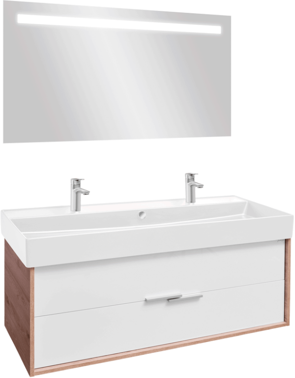 Мебель для ванной комнаты Jacob Delafon Vivienne 120 дуб давос, белая блестящая, раковина белая