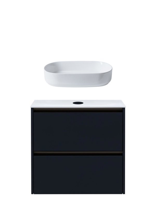 Тумба с раковиной Allen Brau Activity 70 с подсветкой, матовый антрацит, олива браш, столешница белая, раковина Fantasy Oval 55x36, белая