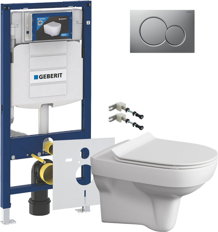 Комплект Унитаз подвесной Cersanit City Clean On DPL EO slim + Крепления Geberit Duofix 111.815.00.1 к стене + Звукоизоляция + Инсталляция UP 320 111.300.00.5 + Кнопка Sigma 01 115.770.JQ.5 лакированная, матовый хром