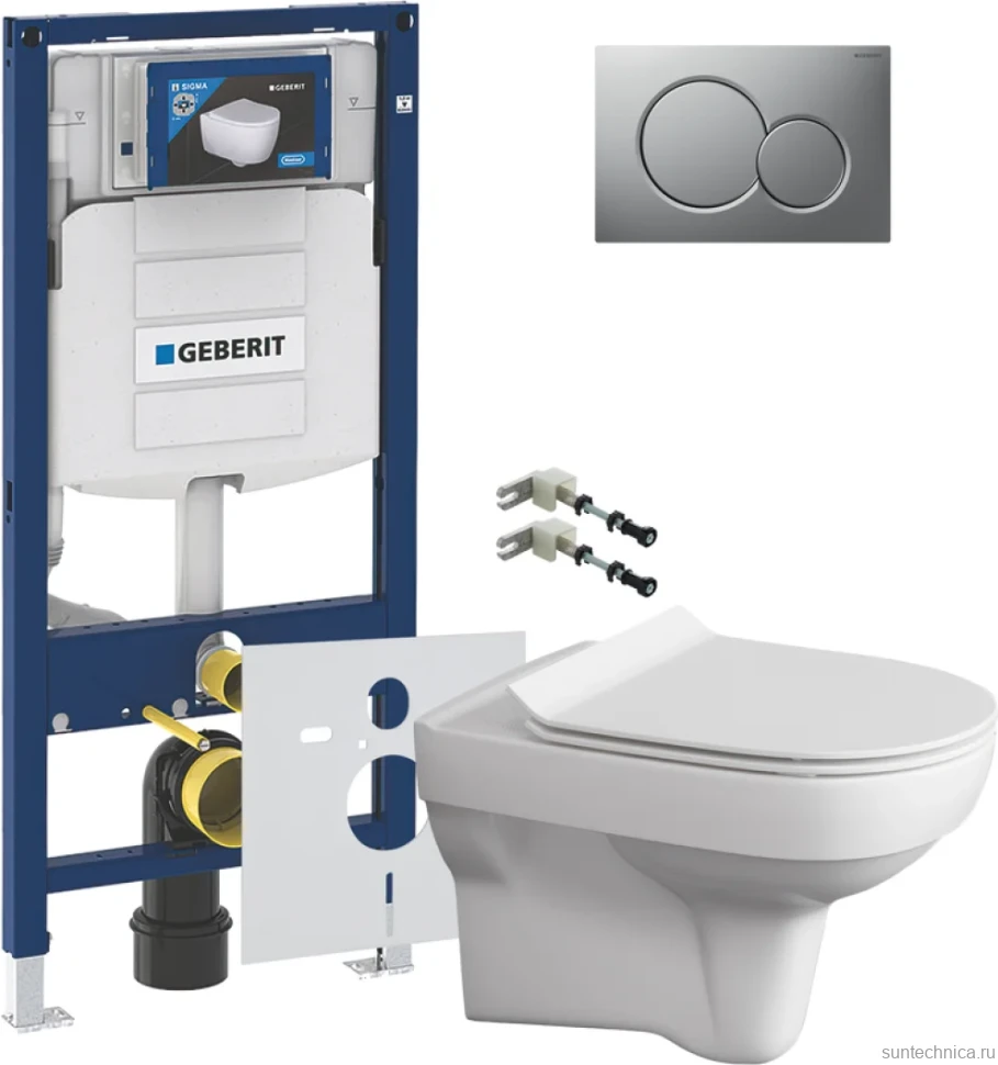 Комплект Унитаз подвесной Cersanit City Clean On DPL EO slim + Крепления Geberit Duofix 111.815.00.1 к стене + Звукоизоляция + Инсталляция UP 320 111.300.00.5 + Кнопка Sigma 01 115.770.JQ.5 лакированная, матовый хром