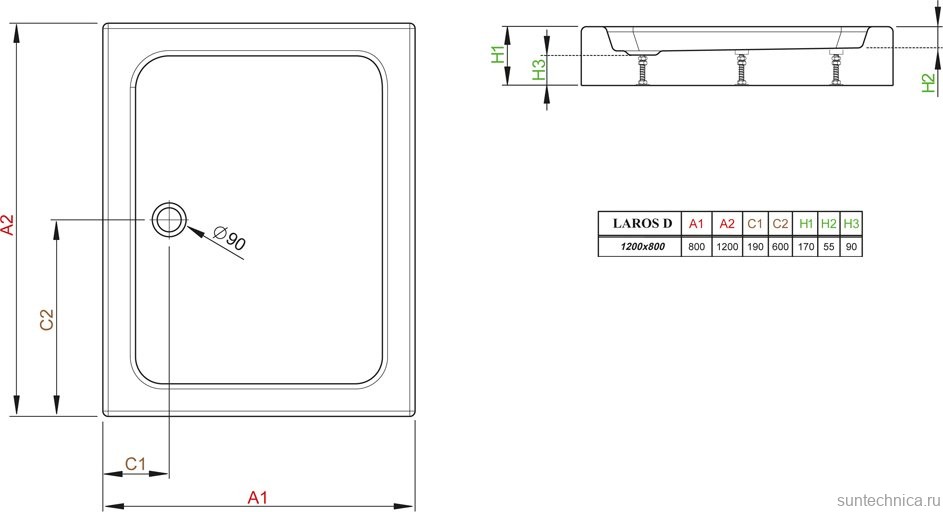 Поддон для душа Radaway Laros D 120x80 с сифоном