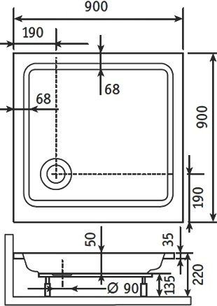 Поддон для душа RGW Style KV x5 90x90 с сифоном