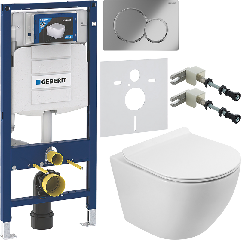 Комплект Унитаз подвесной BelBagno Sfera-r BB046CH-TOR безободковый + Крышка Piano BB2111SC с микролифтом + Инсталляция Geberit Duofix UP 320 111.300.00.5 + Кнопка Sigma 01 115.770.21.5 хром + Крепления 111.815.00.1 к стене + Звукоизоляция