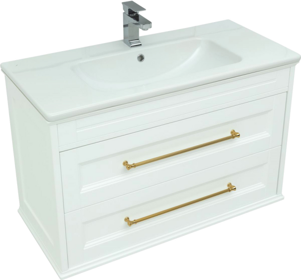 Тумба с раковиной Aquanet Бостон М 100 ручки золото