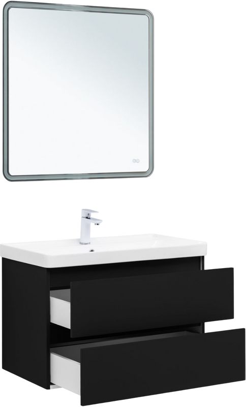 Тумба под раковину без столешницы Aquanet Вега 2.0 80 подвесная, черная матовая