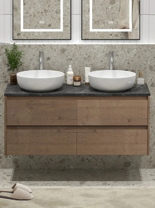Тумба под раковину со столешницей BelBagno Kraft 120 подвесная,  для двоих, 4 ящика, rrovere tabacco