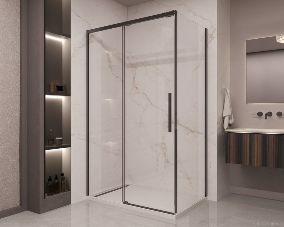Душевой уголок Vincea Stella VSR-1ST9013CLB 130x90 см, профиль матовый черный, стекло прозрачное