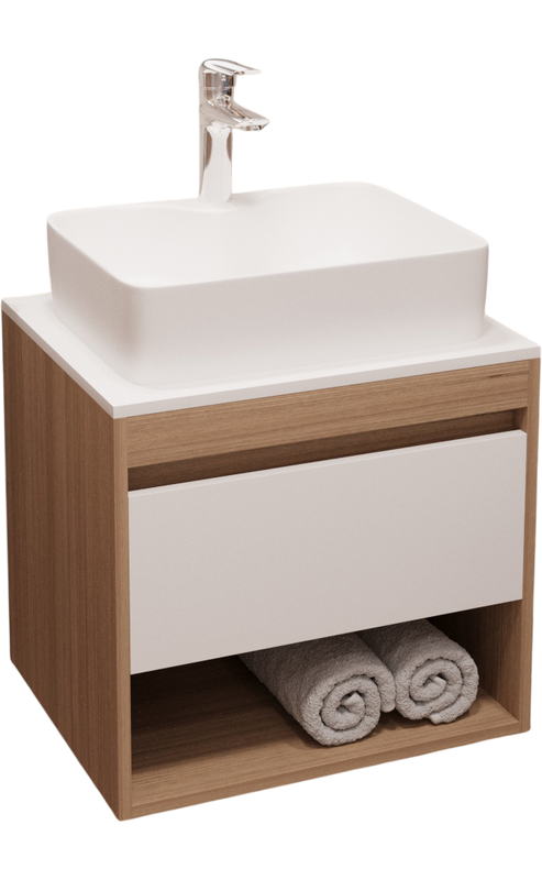 Тумба с раковиной Teymi Ritta 55 дуб эврика, матовая белая, раковина Helmi S 48