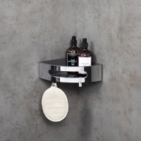 Полка Lemark SHELF LINE 9771046 с крючками, угловая, хром/графит