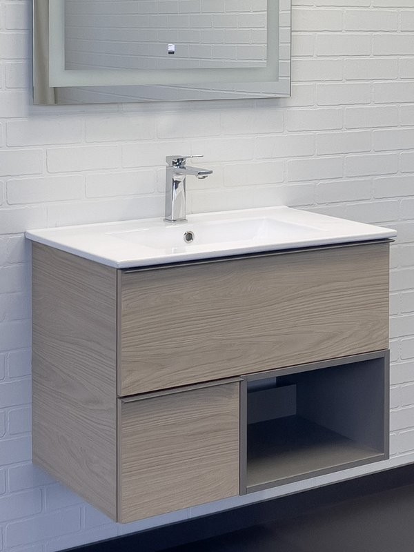 Тумба с раковиной Comforty Тургояк 75 подвесная, светлый дуб