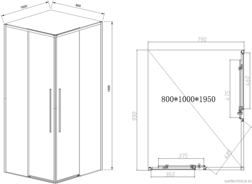 Душевой уголок Vincea Slim-N VSS-4SN8010CLB 100x80, профиль черный