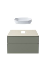 Тумба с раковиной Allen Brau Infinity 100 2 ящика, матовая олива, столешница бежевая, раковина Fantasy Oval 55