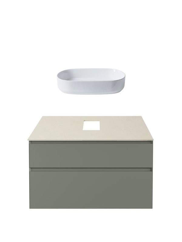 Тумба с раковиной Allen Brau Infinity 100 2 ящика, матовая олива, столешница бежевая, раковина Fantasy Oval 55