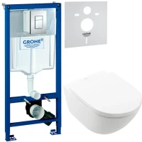 Комплект Унитаз подвесной Villeroy & Boch Subway 3.0 4670TS01 alpin, сиденье с микролифтом + Инсталляция Grohe Rapid SL 38772001 3 в 1 с кнопкой смыва + Звукоизоляция
