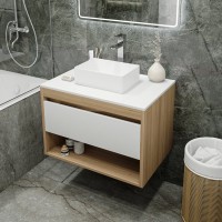 Тумба с раковиной Teymi Ritta 75 дуб эврика, матовая белая, раковина Helmi Mini 38