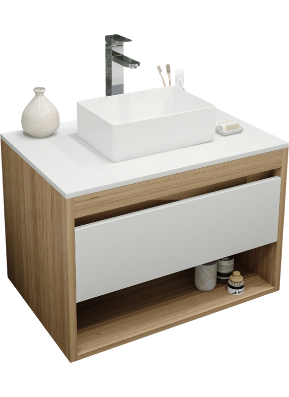 Тумба с раковиной Teymi Ritta 75 дуб эврика, матовая белая, раковина Helmi Mini 38