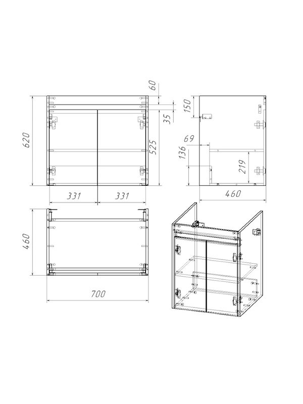 Тумба с раковиной Teymi Netta 70 дуб, графит волна