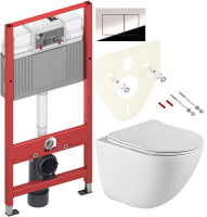 Комплект Унитаз подвесной BelBagno Amanda BB051CHR безободковый + Крышка BB051SC с микролифтом + Инсталляция TECE Now 9400412 4 в 1 с кнопкой смыва