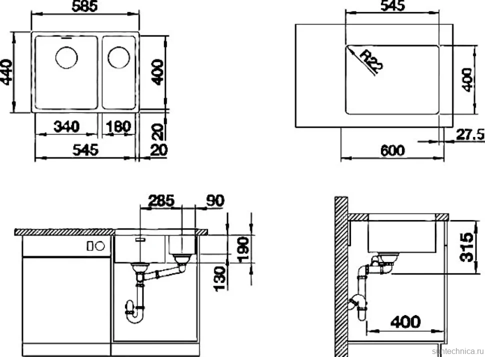 Комплект Мойка Blanco Andano 340/180-U L + Смеситель Ambis-S 523119