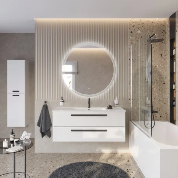 Мебель для ванной комнаты Cezares Eco Cer-N 120 bianco opaco, раковина Duet 120, ручки матовые черные