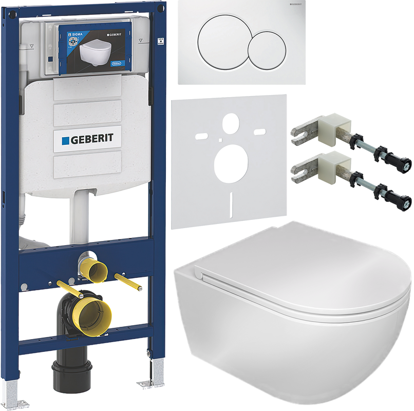 Комплект Унитаз подвесной GSG Like LKWCSO000 безободковый, белый глянец + Крышка LKCOPRSLTICR000 с микролифтом, белый глянец + Инсталляция Geberit Duofix UP 320 111.300.00.5 + Кнопка Sigma 01 115.770.11.5 белая + Крепления 111.815.00.1 к стене + Звукоизол