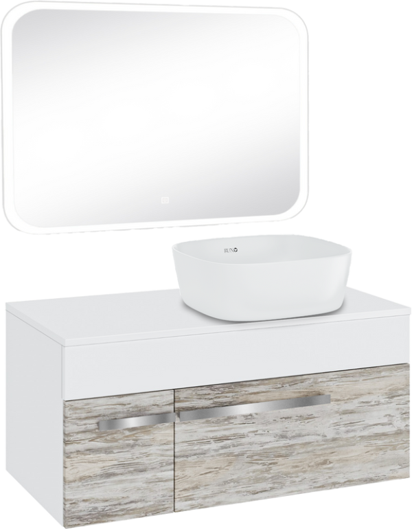 Мебель для ванной комнаты Runo Вудлайн 100 скандинавский дуб, раковина Bella 40