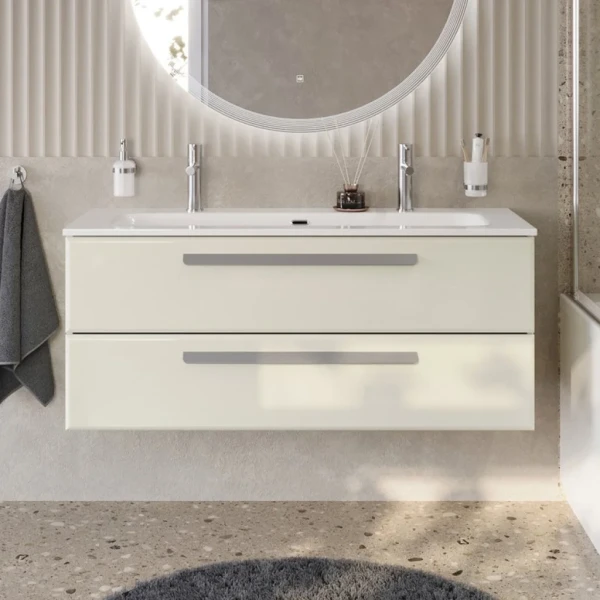 Тумба с раковиной Cezares Eco Cer-N 120 брашированная альпака, раковина Eco 120-1-2, ручки серые