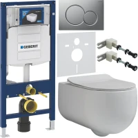 Комплект Унитаз подвесной Kerasan Flo + Крышка slim 319101 с микролифтом + Инсталляция Geberit Duofix UP 320 111.300.00.5 + Кнопка Sigma 01 115.770.JQ.5 лакированная, матовый хром + Крепления 111.815.00.1 к стене + Звукоизоляция