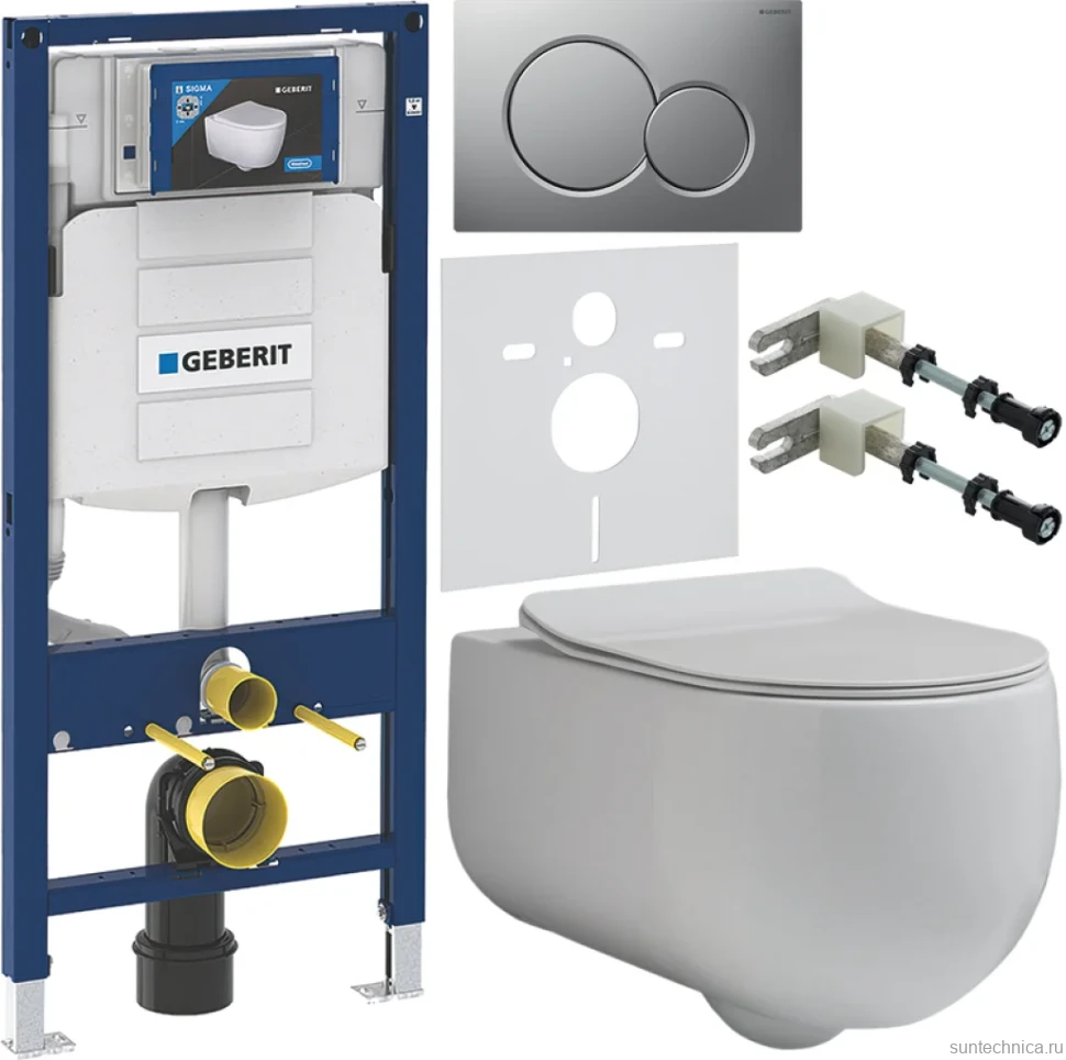 Комплект Унитаз подвесной Kerasan Flo + Крышка slim 319101 с микролифтом + Инсталляция Geberit Duofix UP 320 111.300.00.5 + Кнопка Sigma 01 115.770.JQ.5 лакированная, матовый хром + Крепления 111.815.00.1 к стене + Звукоизоляция