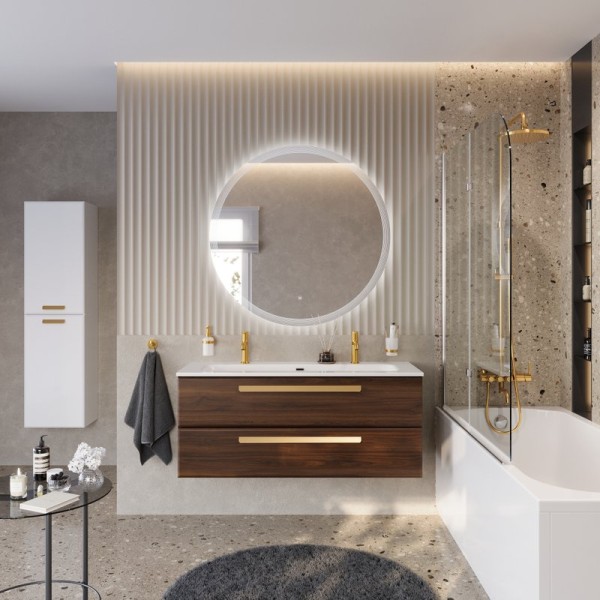 Мебель для ванной комнаты Cezares Eco Cer-N 120 орех шоколад софт, раковина Eco 120-1-2, ручки сатиновое золото
