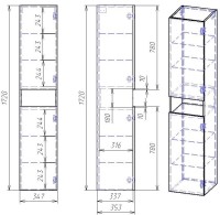 Шкаф-пенал для ванной Dreja Perfecto 35 L/R дуб эврика/белый глянец