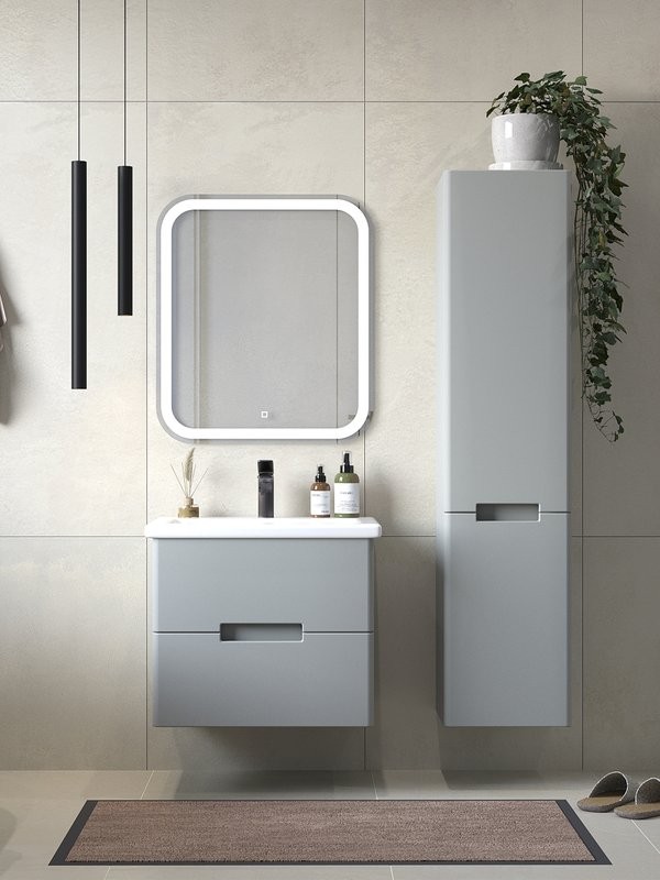 Тумба с раковиной SanStar Ориана 50 подвесная, серая, раковина Cersanit Como 50