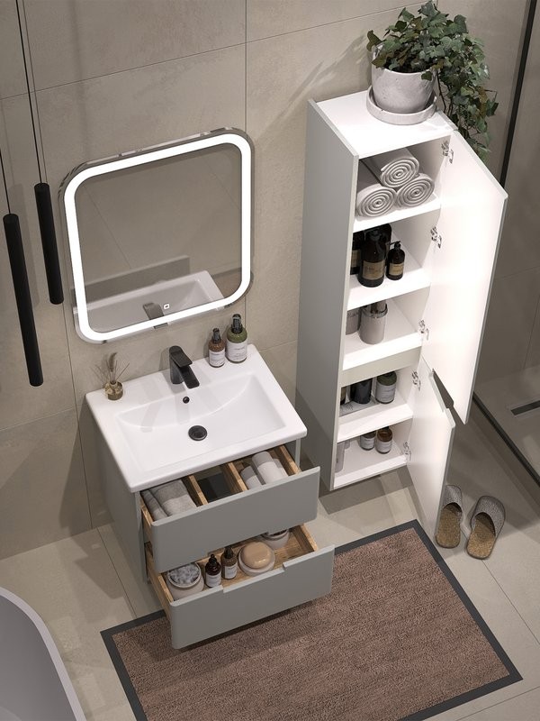 Тумба с раковиной SanStar Ориана 50 подвесная, серая, раковина Cersanit Como 50