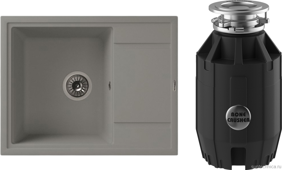 Комплект Мойка Florentina Липси 650 грей + Измельчитель Bone Crusher BC 910-AS