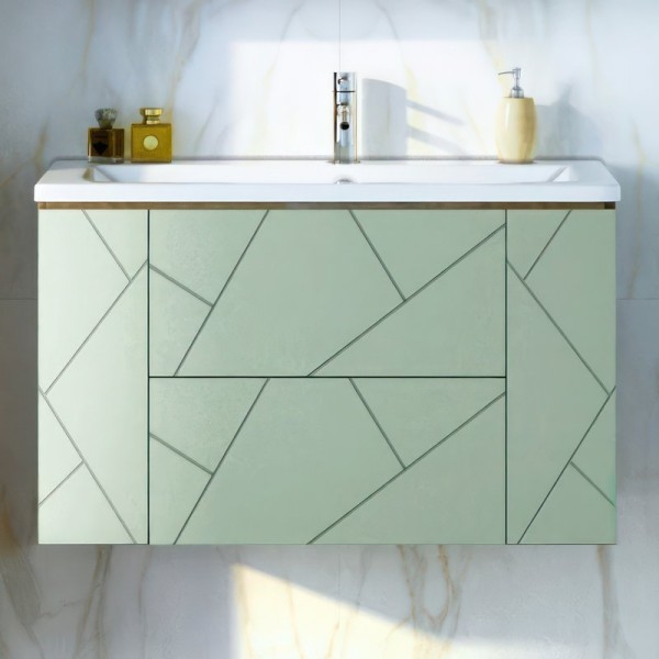 Тумба с раковиной Бриклаер Кристалл 90 фисташка, дуб гранж песочный