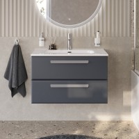 Тумба с раковиной Cezares Eco Cer-N 80 grafito, раковина Duet 80, ручки серые