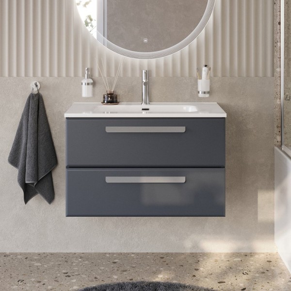 Тумба с раковиной Cezares Eco Cer-N 80 grafito, раковина Duet 80, ручки серые