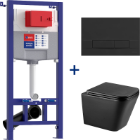 Комплект Lemark Florex 100122236 безободковый, с микролифтом, кнопка смыва матовая черная soft touch
