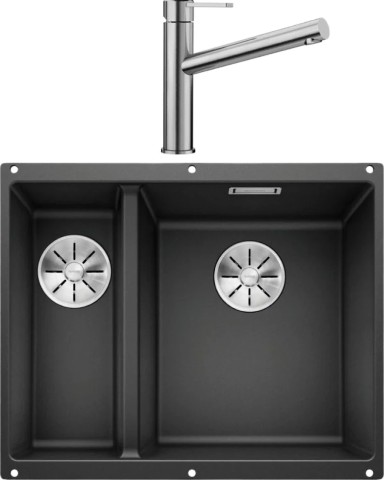 Комплект Мойка Blanco Subline 340/160-U антрацит, правая + Смеситель Ambis Ambis 523118
